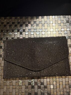 Steve Madden Black Crystal Mesh Envelope Clutch